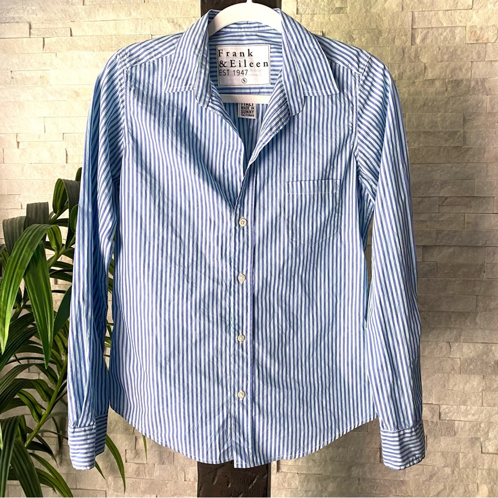 FRANK & EILEEN “Barry” Blue Mint Stripe Cotton Button Down Size Small - Picture 1 of 8